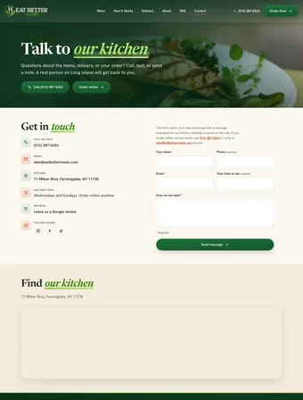 Contact page of the redesigned Eat Better Meals site