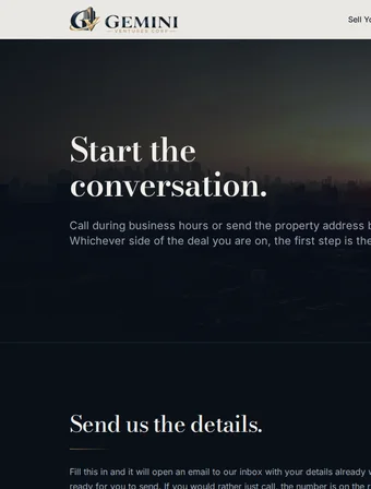 Contact page of the redesigned Gemini Ventures Corp site