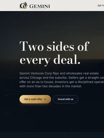 Homepage of the redesigned Gemini Ventures Corp site