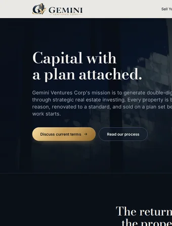 Invest page of the redesigned Gemini Ventures Corp site