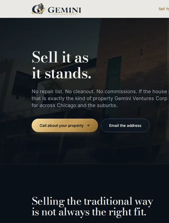 Sell Your House page of the redesigned Gemini Ventures Corp site