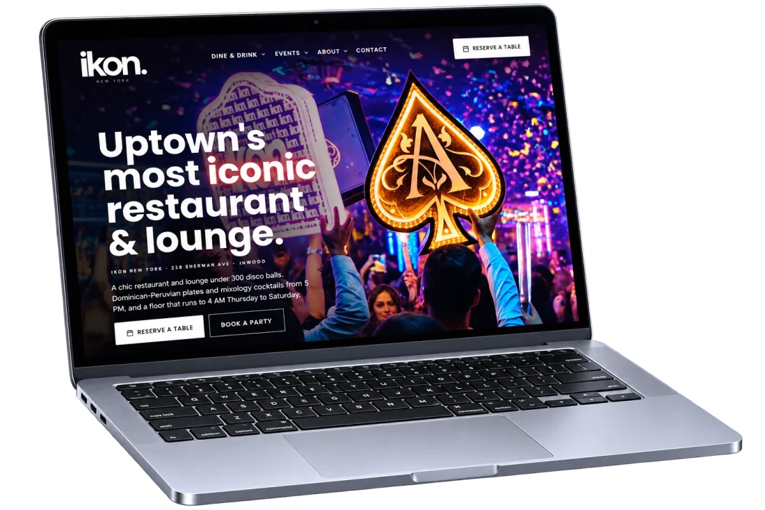 A laptop showing the IKON New York restaurant site we designed and built.